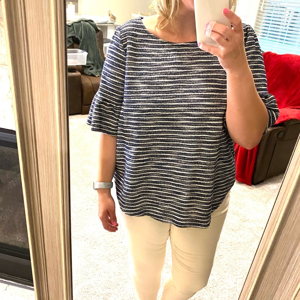 Striped bell sleeve blouse